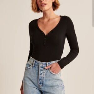 Abercrombie & Fitch Black Long Sleeve Henley Bodysuit Size Small